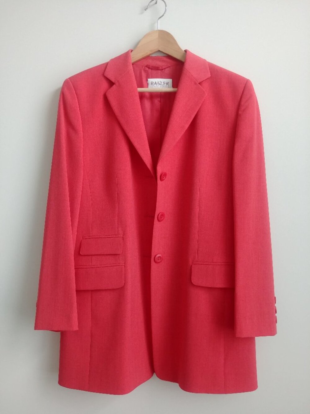 Vintage Horst Basler wool blend long blazer jacket reddish coral 40 approx Med